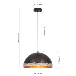 Industrial Dark Rusty Hammered Metal Dome Pendant