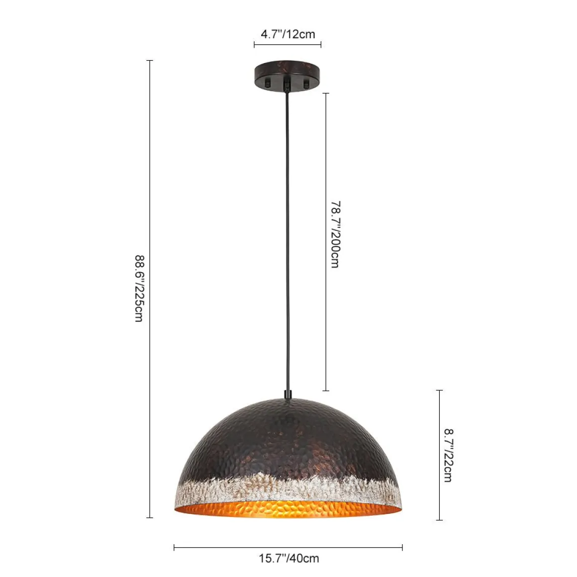 Industrial Dark Rusty Hammered Metal Dome Pendant