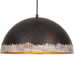 Industrial Dark Rusty Hammered Metal Dome Pendant