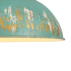 Industrial Farmhouse Distressed Teal Gold Metal Dome Pendant