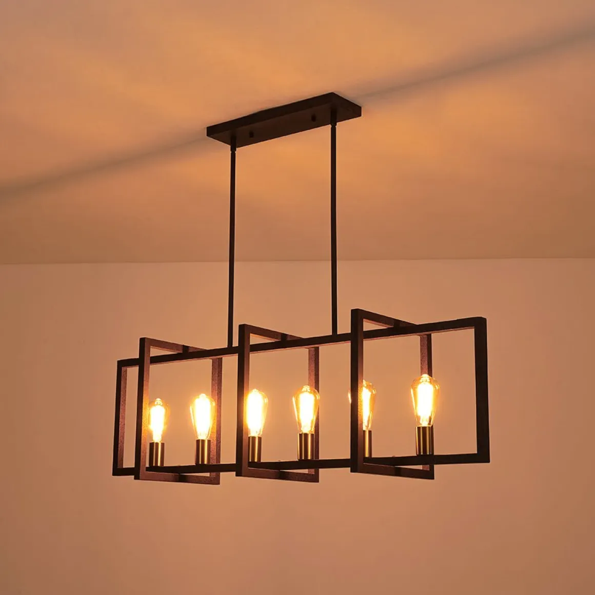 Industrial Farmhouse Rectangular Kitchen Island Pendant