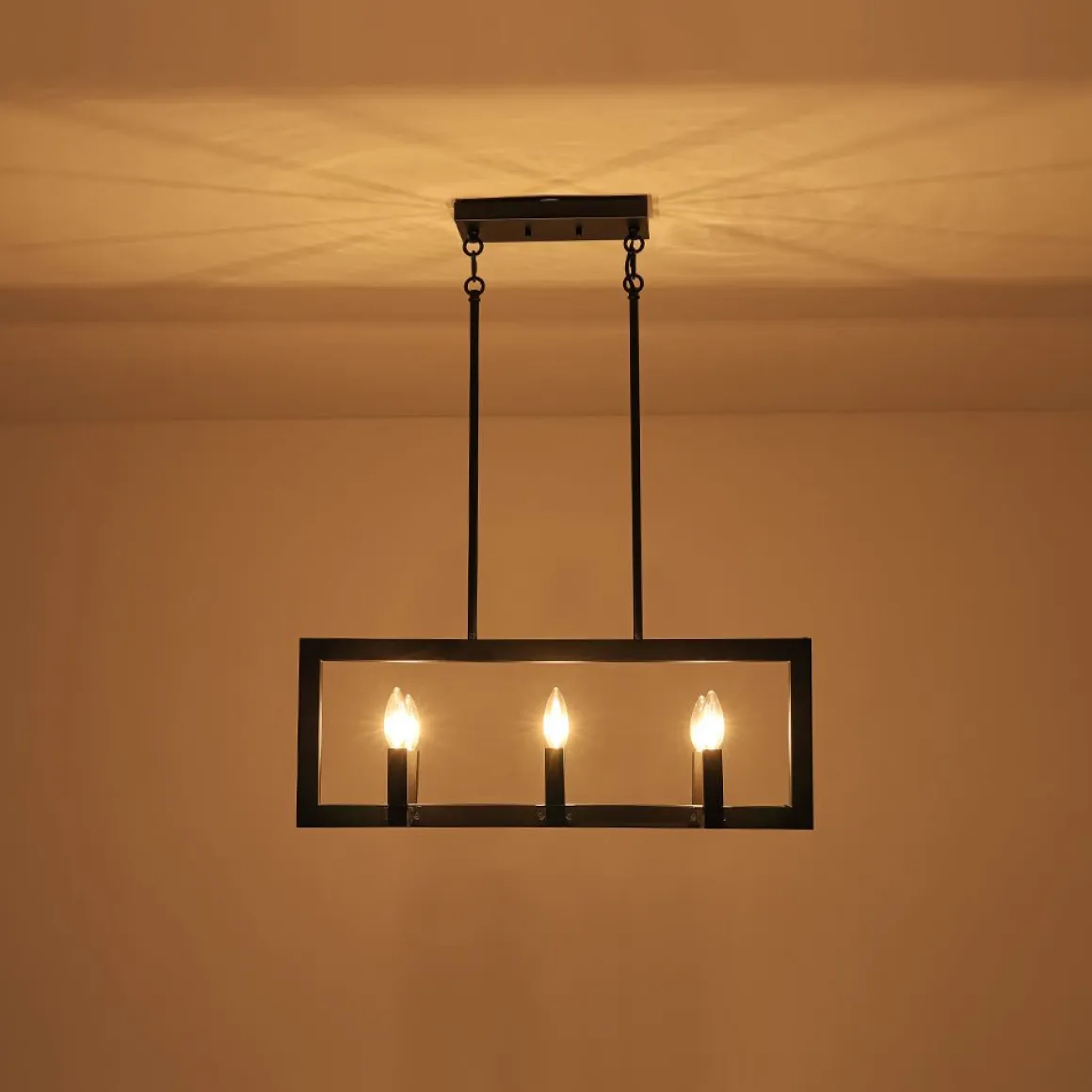 Industrial 6-Light Candle Style Black Rectangular Island Chandelier