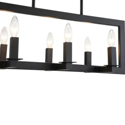 Industrial 6-Light Candle Style Black Rectangular Island Chandelier