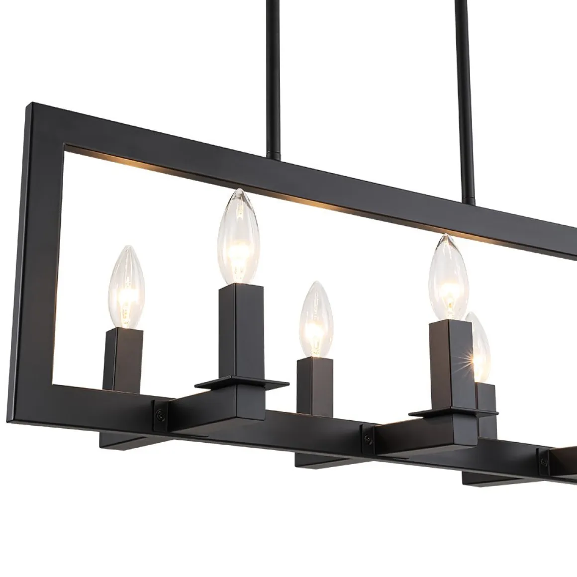 Industrial 6-Light Candle Style Black Rectangular Island Chandelier