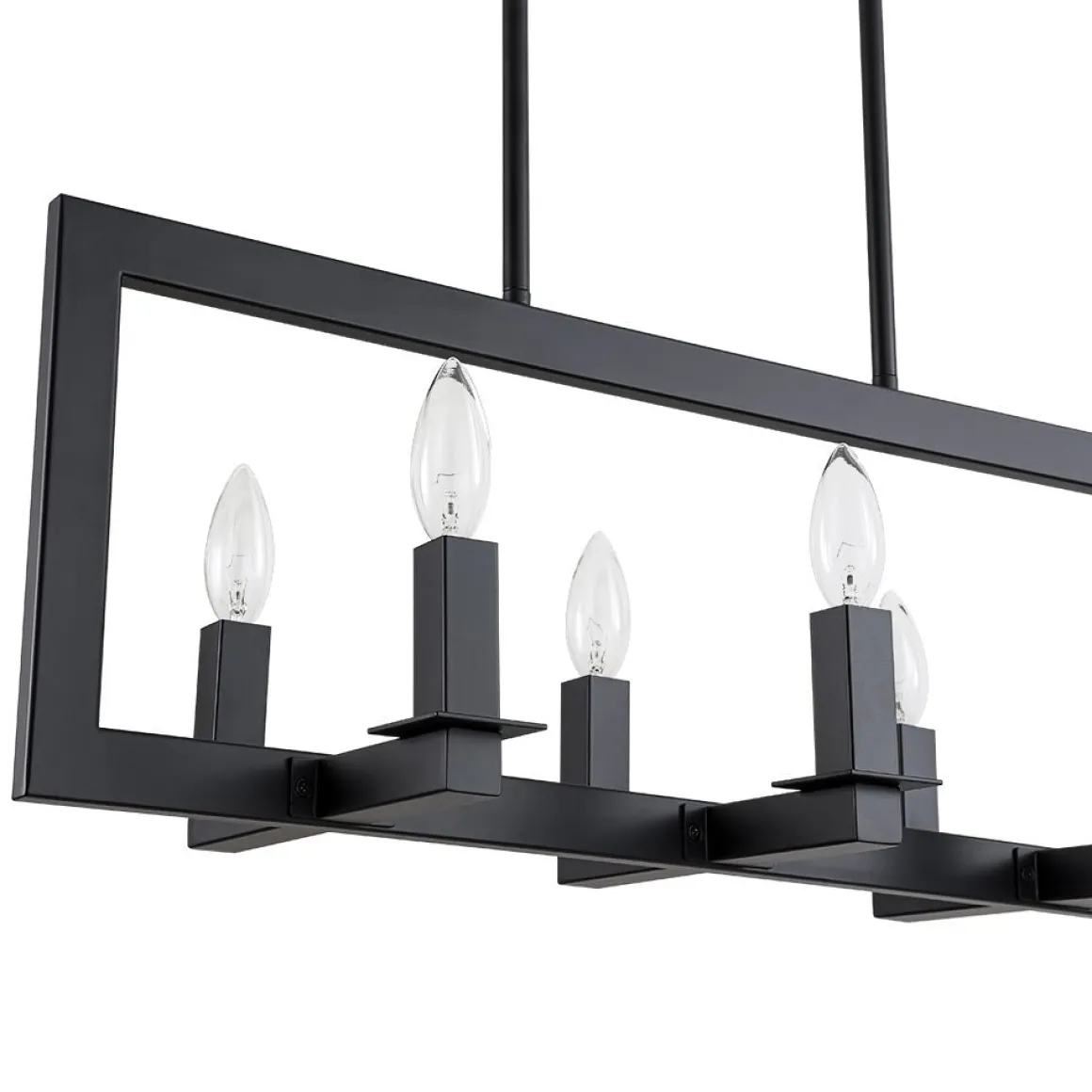 Industrial 6-Light Candle Style Black Rectangular Island Chandelier