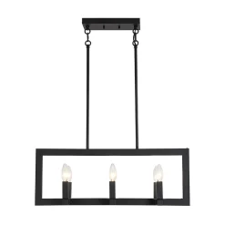 Industrial 6-Light Candle Style Black Rectangular Island Chandelier