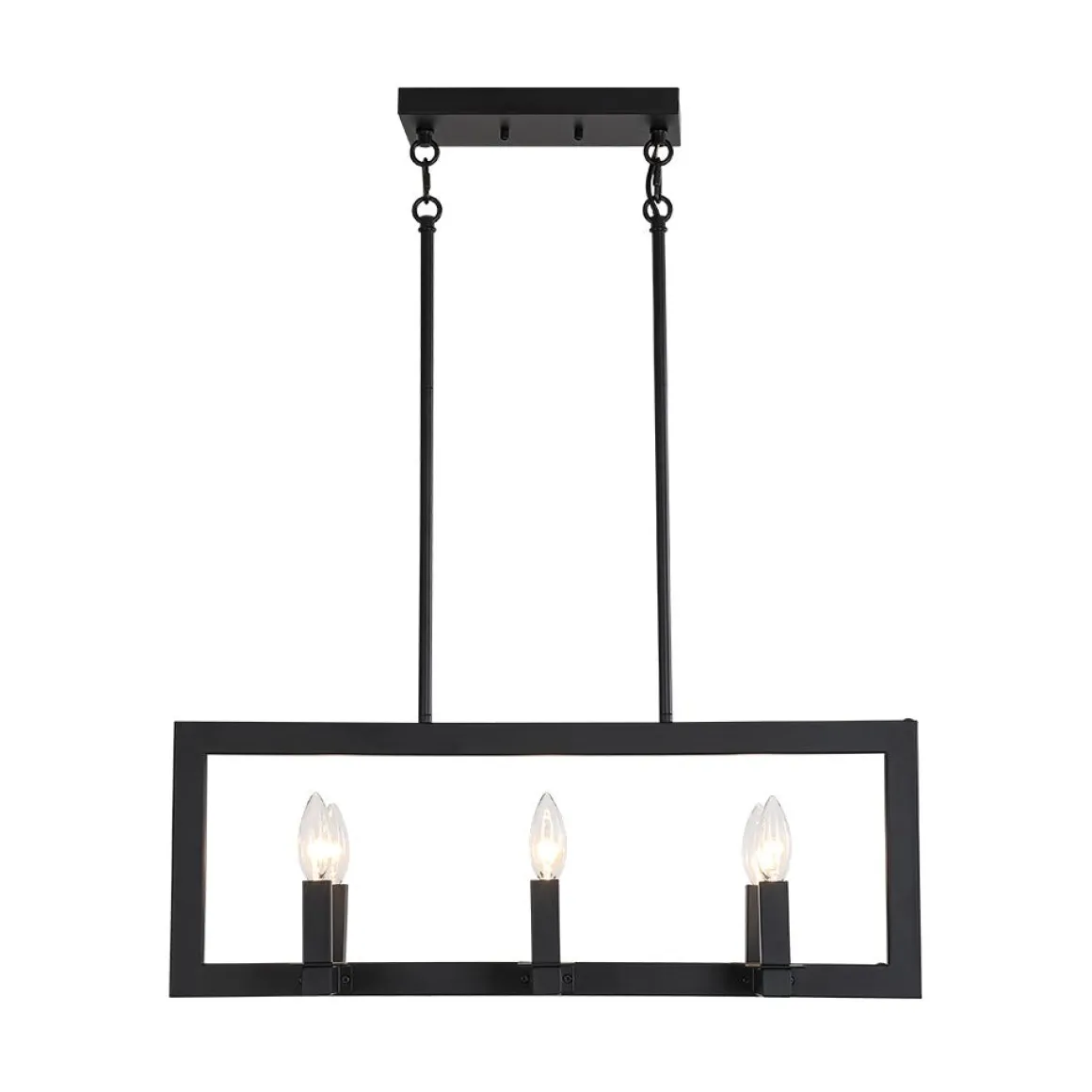 Industrial 6-Light Candle Style Black Rectangular Island Chandelier