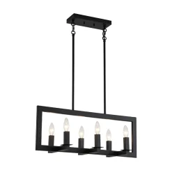 Industrial 6-Light Candle Style Black Rectangular Island Chandelier