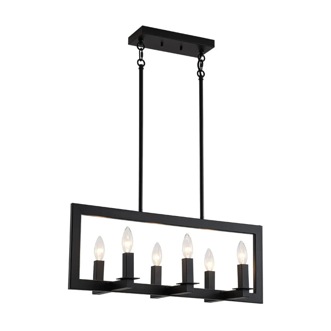 Industrial 6-Light Candle Style Black Rectangular Island Chandelier