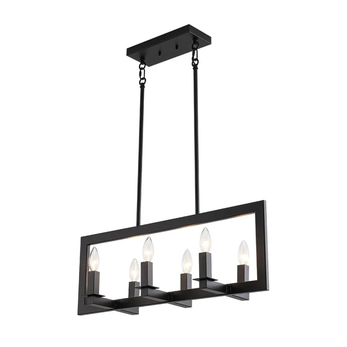 Industrial 6-Light Candle Style Black Rectangular Island Chandelier