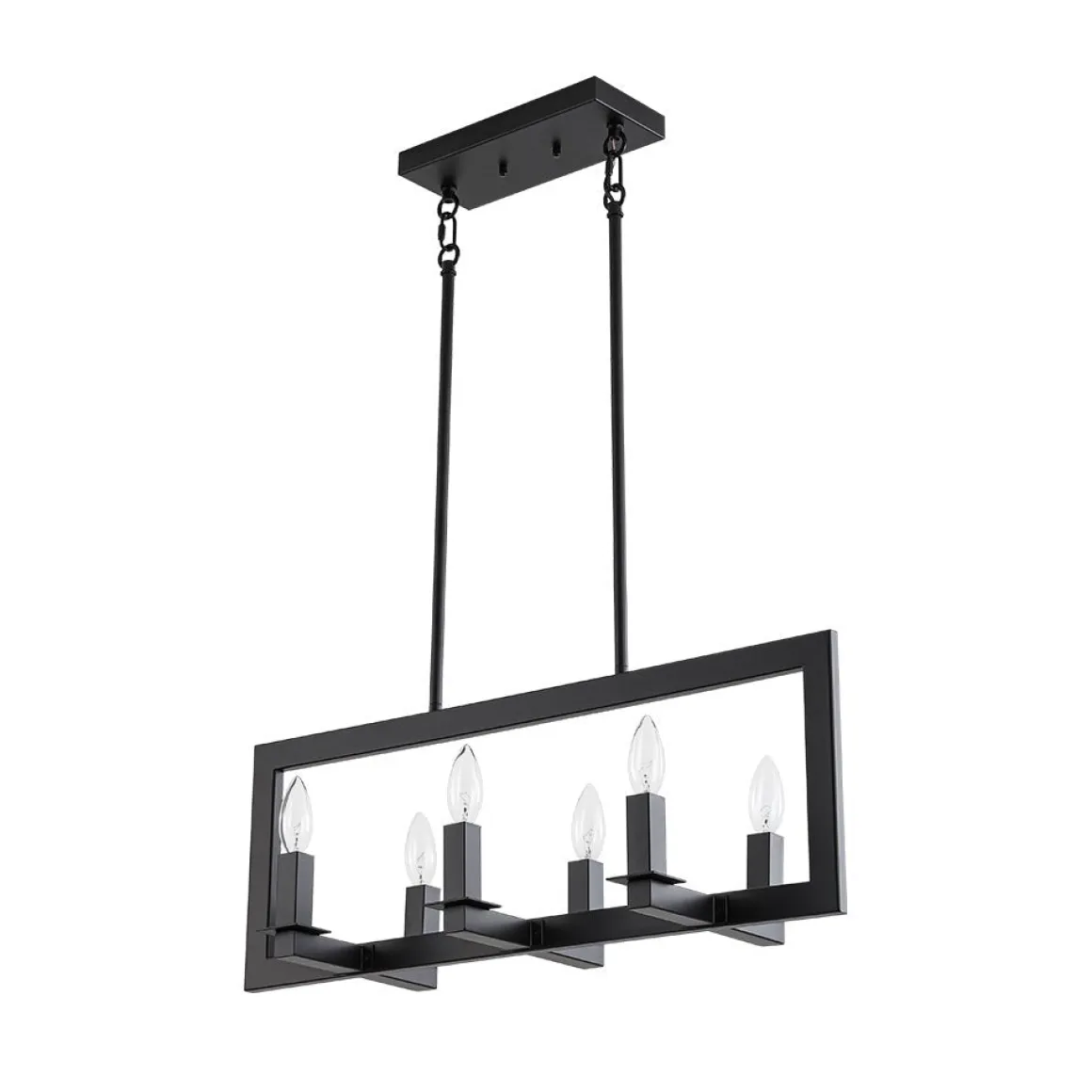 Industrial 6-Light Candle Style Black Rectangular Island Chandelier