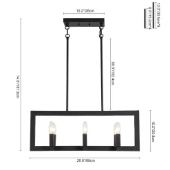 Industrial 6-Light Candle Style Black Rectangular Island Chandelier
