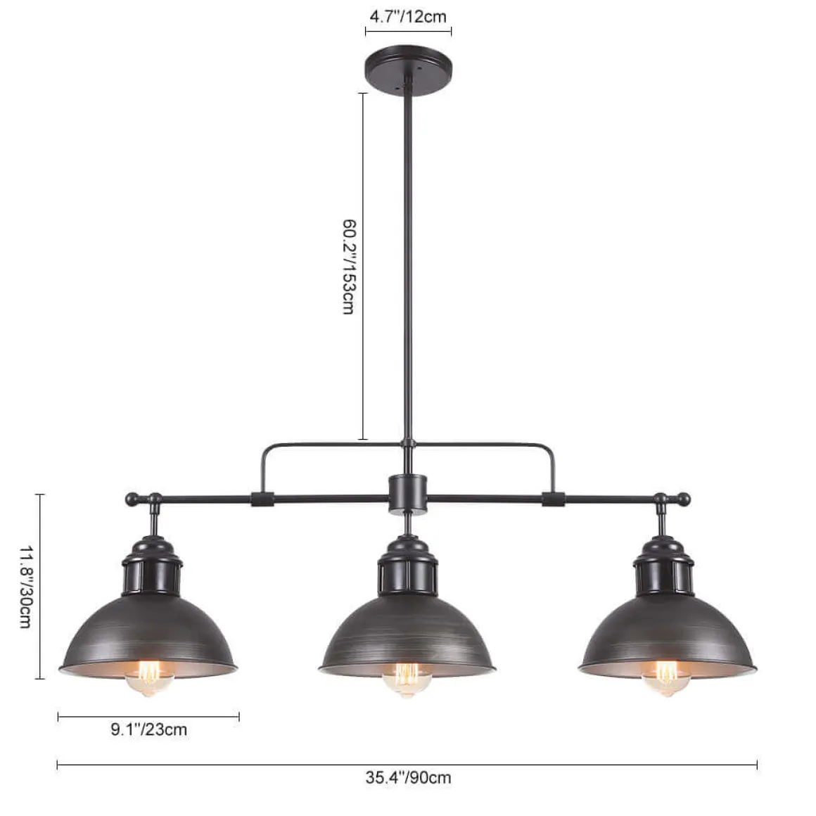 Industrial 3-light Island Pot Lid Dome Pendant
