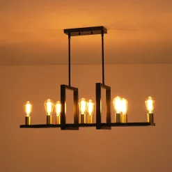 Industrial 8-Light Rectangular Kitchen Island Chandelier
