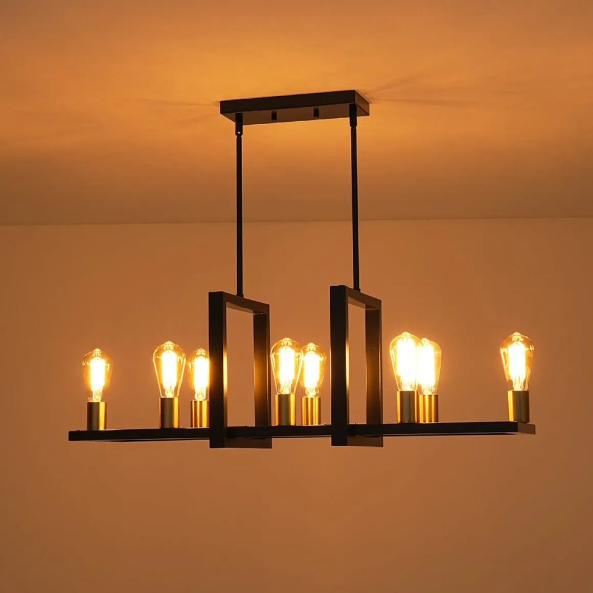 Industrial 8-Light Rectangular Kitchen Island Chandelier