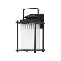 IP23 Black Ribbed Glass Square Outdoor Wall Lantern
