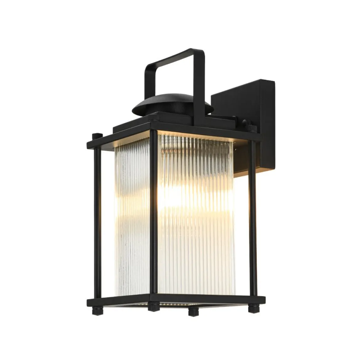 IP23 Black Ribbed Glass Square Outdoor Wall Lantern
