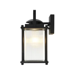 IP23 Black Ribbed Glass Square Outdoor Wall Lantern