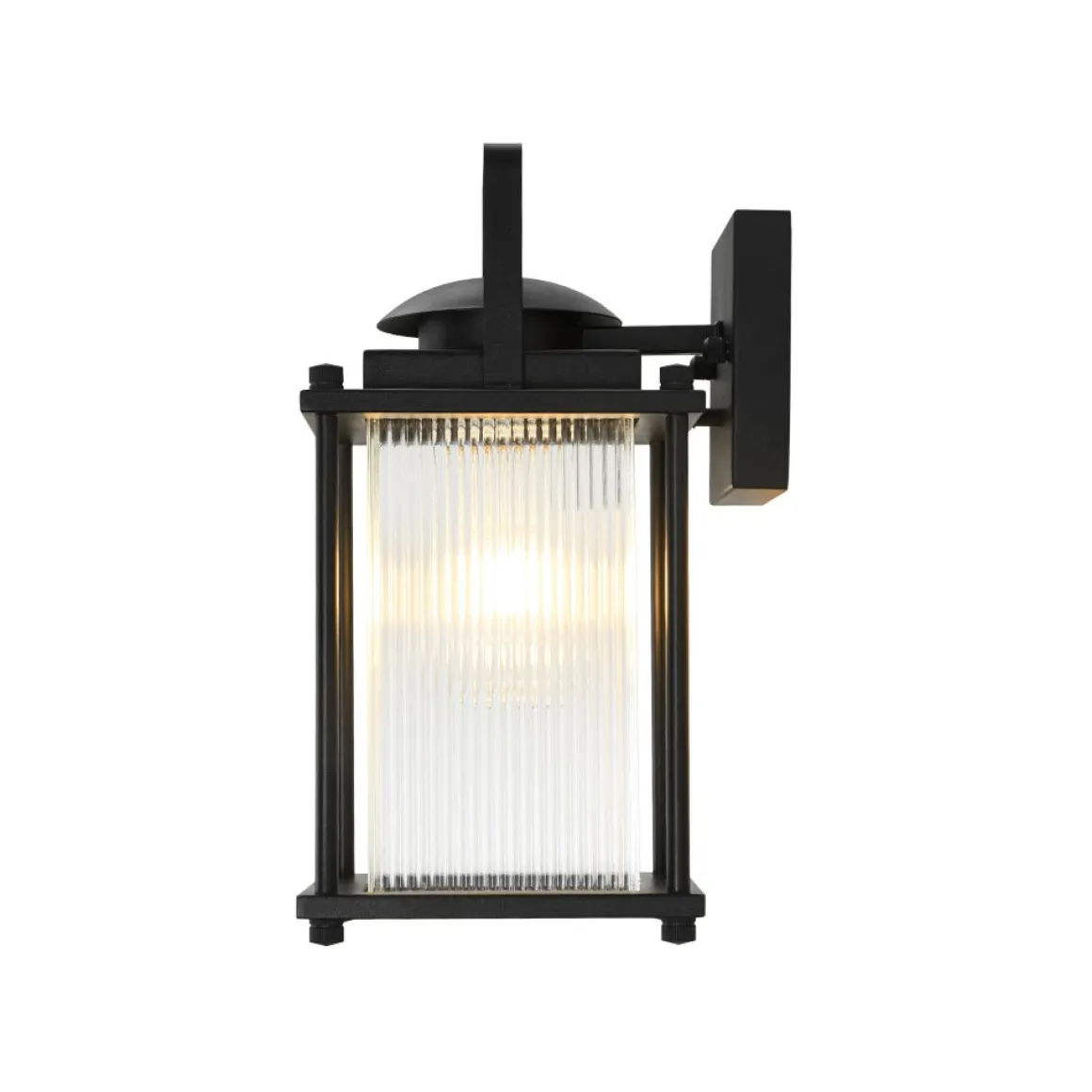 IP23 Black Ribbed Glass Square Outdoor Wall Lantern
