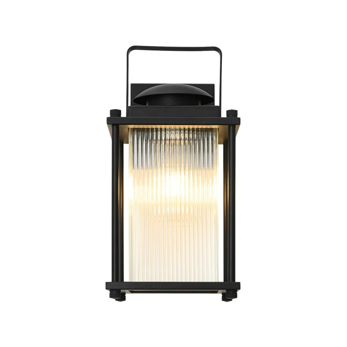 IP23 Black Ribbed Glass Square Outdoor Wall Lantern