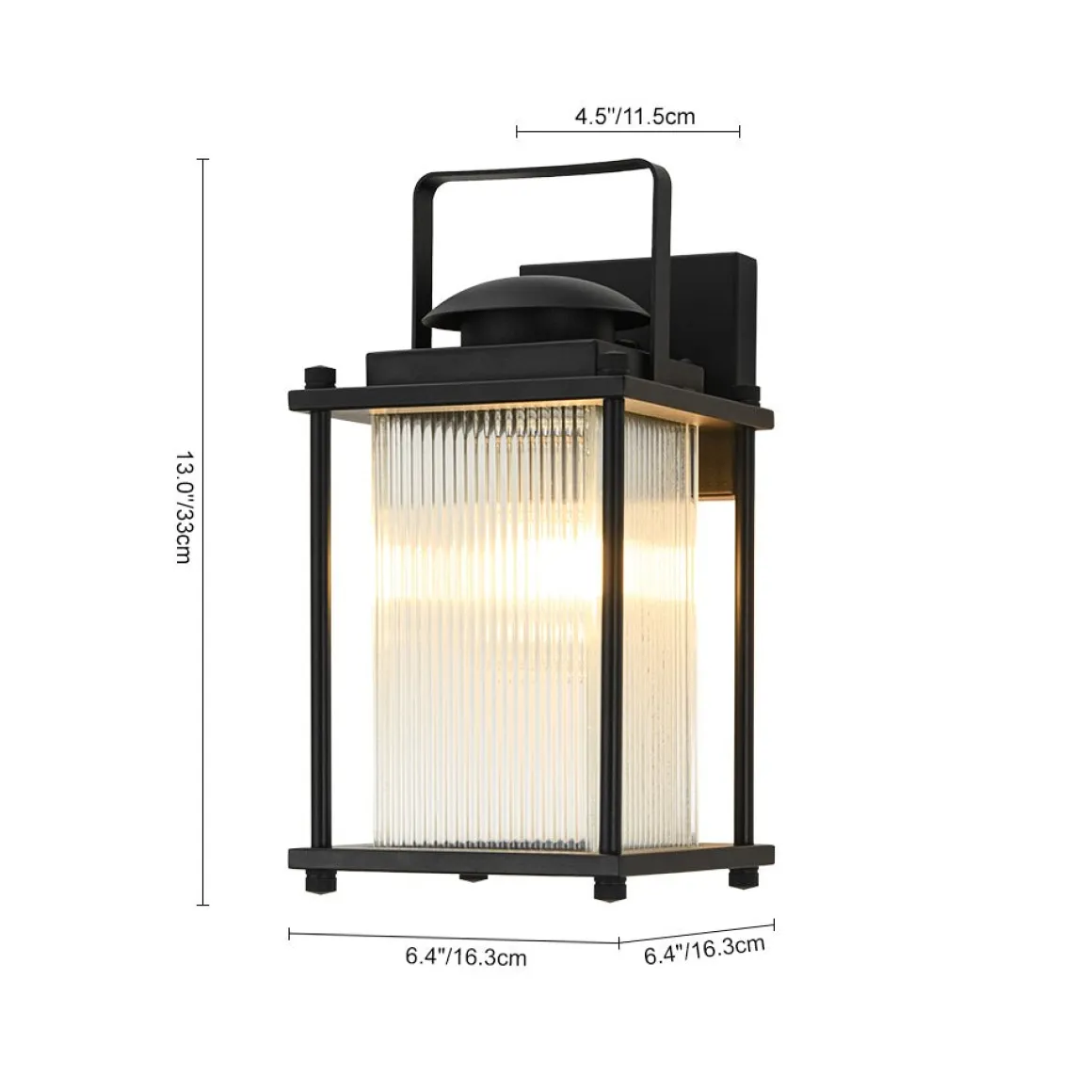 IP23 Black Ribbed Glass Square Outdoor Wall Lantern