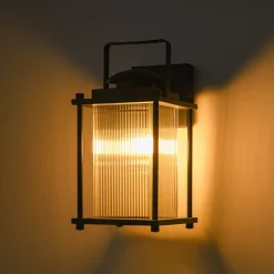 IP23 Black Ribbed Glass Square Outdoor Wall Lantern