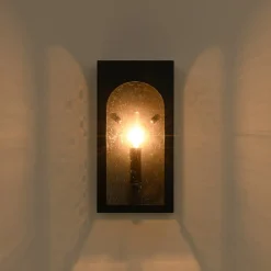 IP23 Black Seeded Glass Square Box Outdoor Wall Lantern