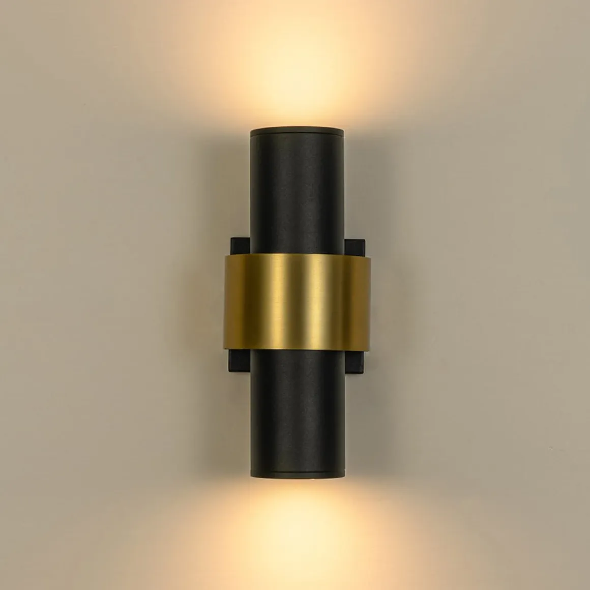 IP54 2-Light Black Brass Tube LED Outdoor Wall Lamp