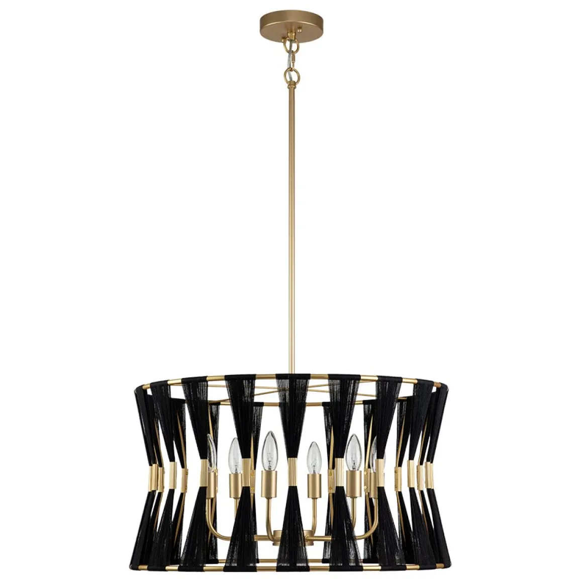 Ivory Woven Brass Open Drum Pendant Light