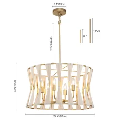 Ivory Woven Brass Open Drum Pendant Light