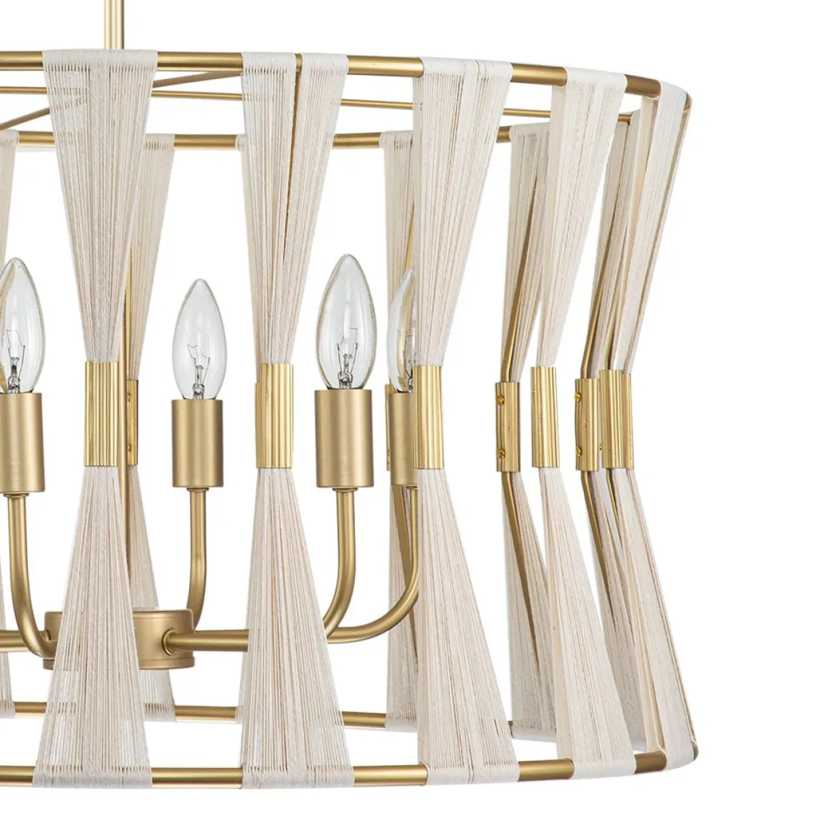 Ivory Woven Brass Open Drum Pendant Light