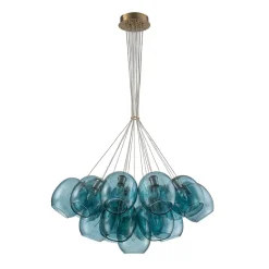 Lake House Cluster Blue Glass Globe Bubble Chandelier
