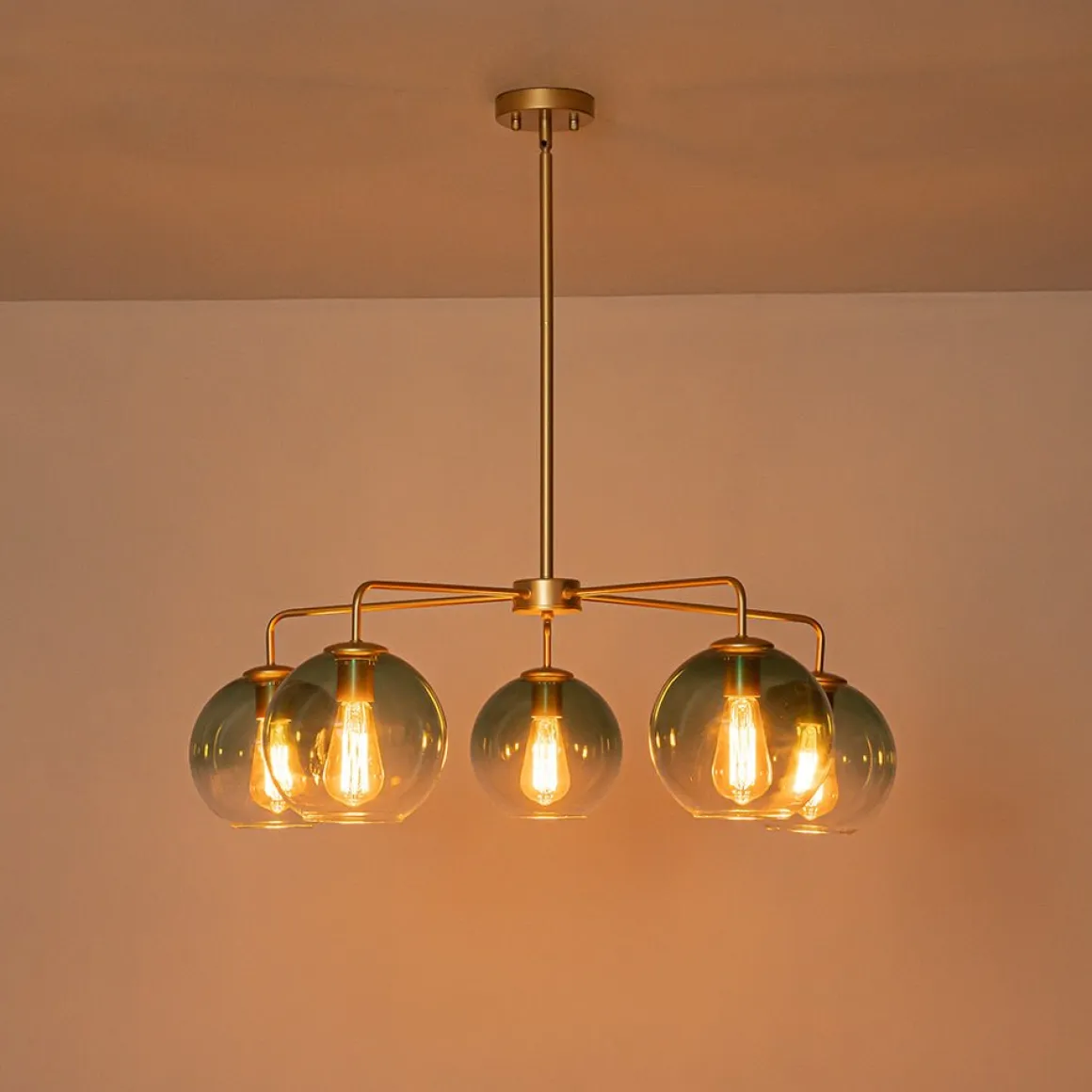 Lake House Green Glass Globe 5-Light Round Sputnik Chandelier
