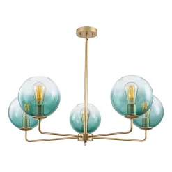 Lake House Green Glass Globe 5-Light Round Sputnik Chandelier
