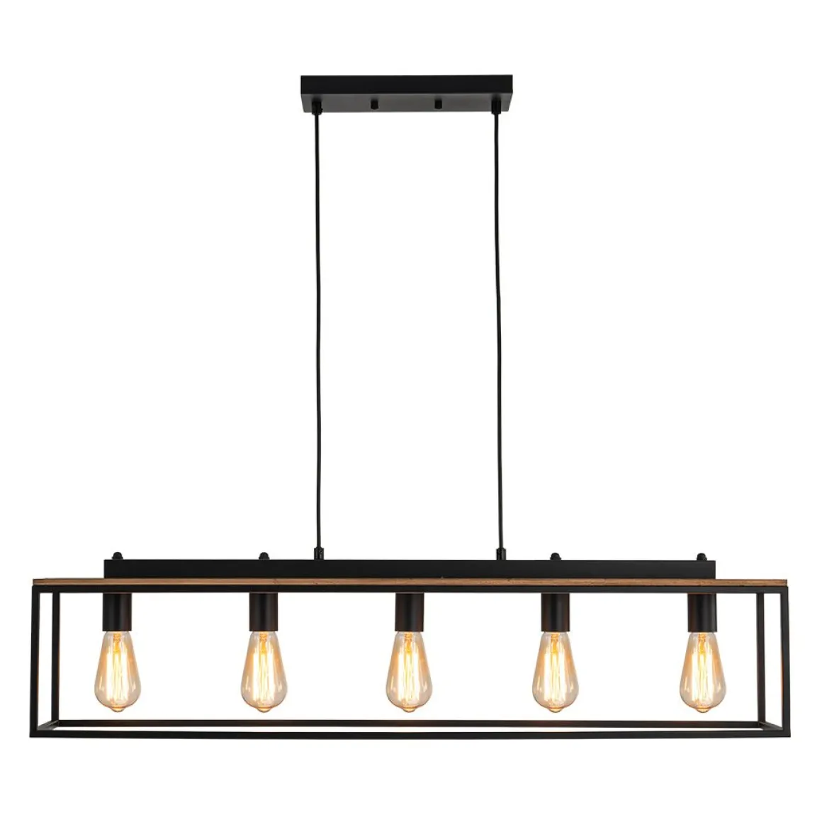 5-Light Aged Oak Iron Rectangle Cage Island Chandelier