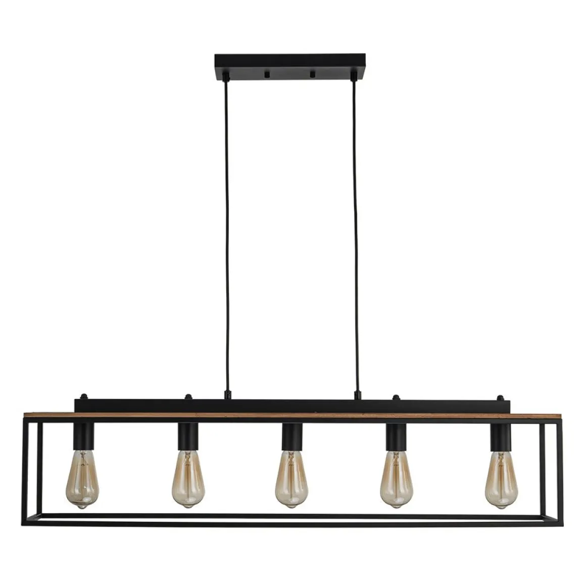 5-Light Aged Oak Iron Rectangle Cage Island Chandelier