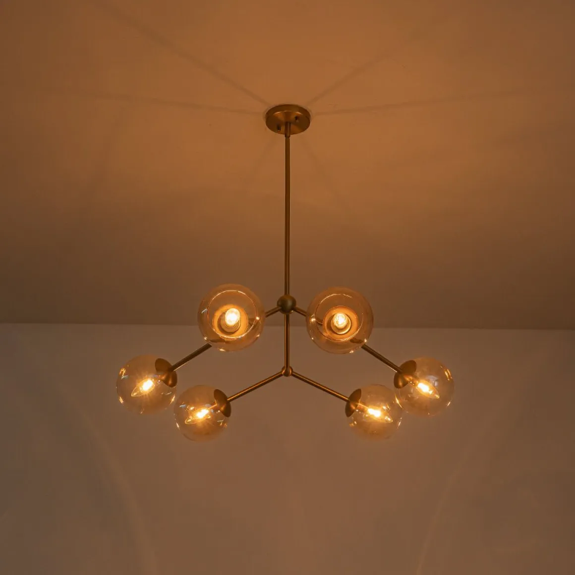 6-Light Amber Glass Globe Branch Sputnik Chandelier