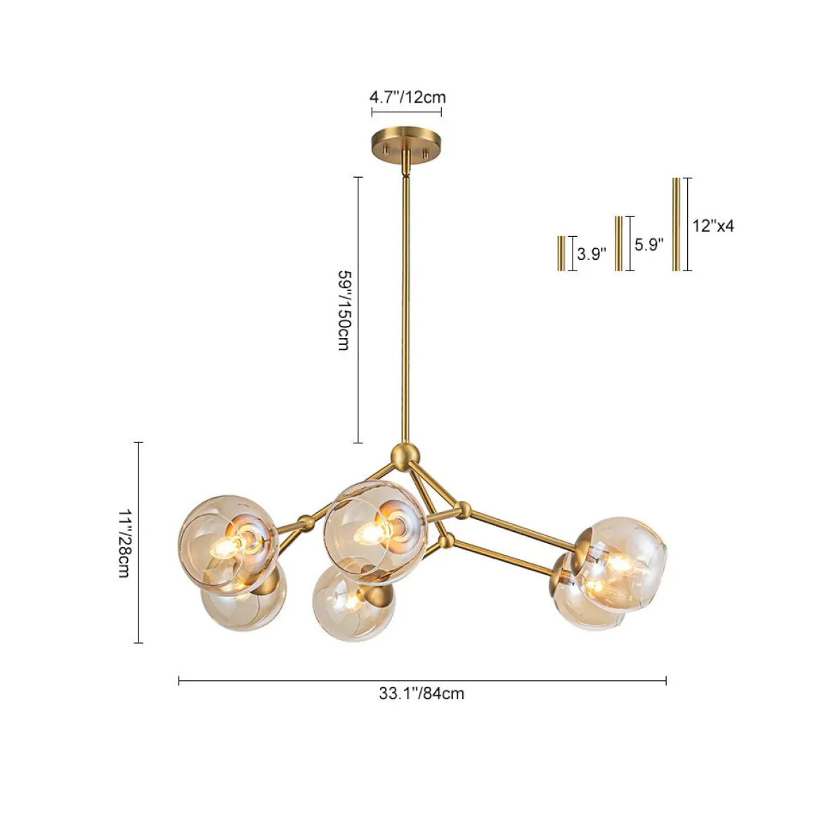 6-Light Amber Glass Globe Branch Sputnik Chandelier