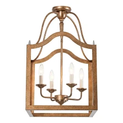 4-light Antique Bronze Candle Square Lantern Semi Flush