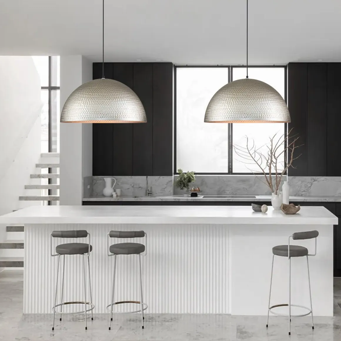 1-Light Antique Oversized Hammered Dome Pendant Light