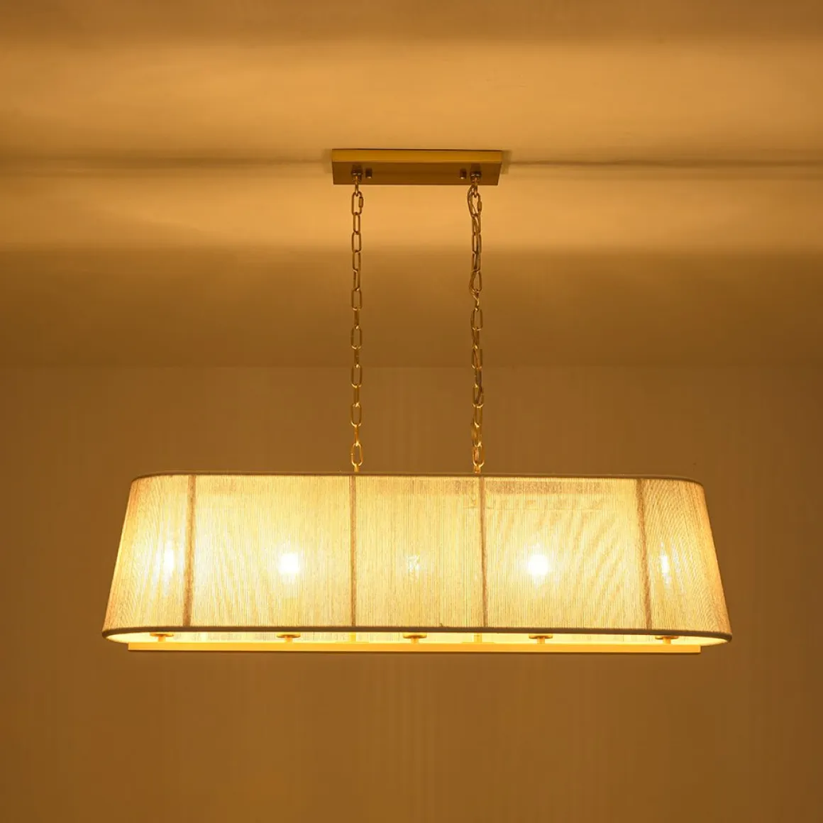 5-Light Beige Woven Thread Linear Cage Island Chandelier