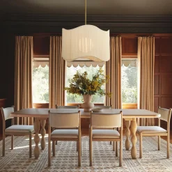 1-Light Beige Woven Thread Wavy Drum Cage Chandelier
