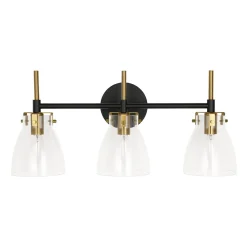 3-Light Black Brass Bell Glass Shade Vanity Wall Lamp