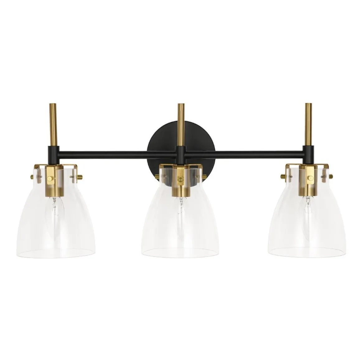 3-Light Black Brass Bell Glass Shade Vanity Wall Lamp