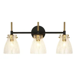 3-Light Black Brass Bell Glass Shade Vanity Wall Lamp