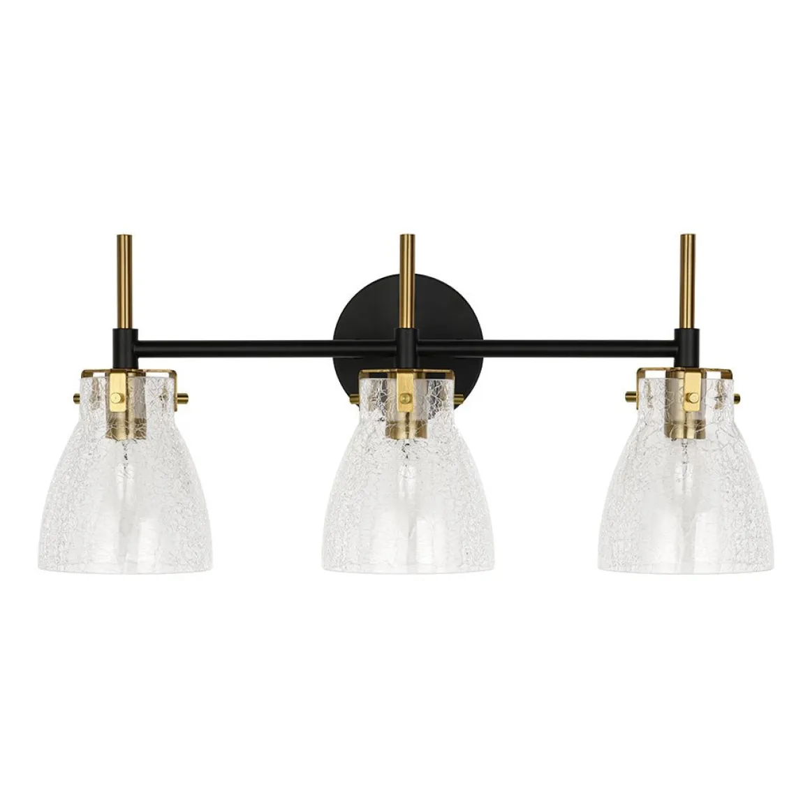 3-Light Black Brass Bell Glass Shade Vanity Wall Lamp