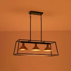 3-Light Black Brass Rectangle Cage Island Chandelier