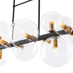 12-Light Black Brass Sputnik Glass Bubble Linear Island Pendant