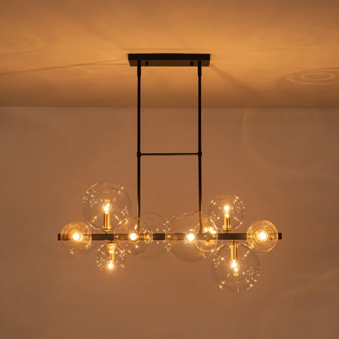 12-Light Black Brass Sputnik Glass Bubble Linear Island Pendant