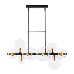 12-Light Black Brass Sputnik Glass Bubble Linear Island Pendant